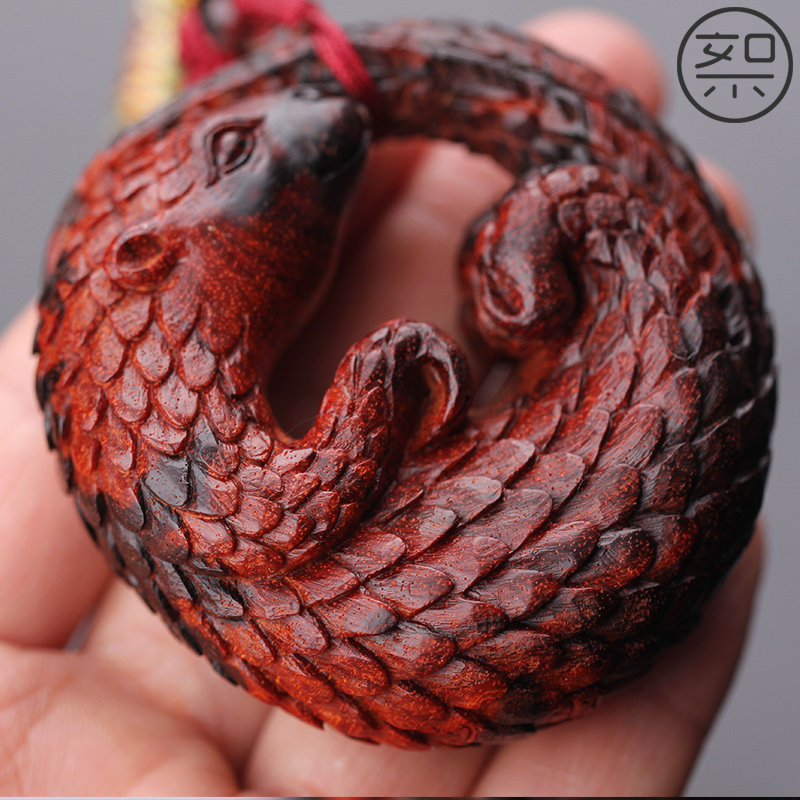 絮旧穿山甲手把印度小叶檀木文玩把玩木雕