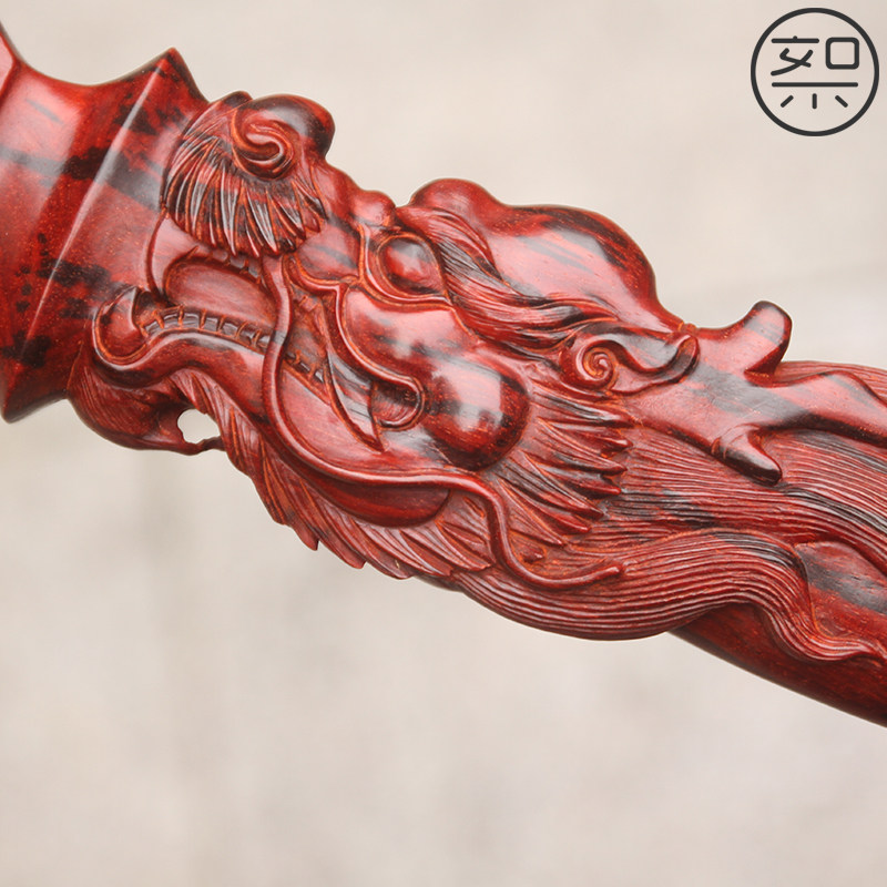 絮旧 龙戟长矛兵器摆件 印度小叶紫檀木雕工艺品家用客厅镇宅招财