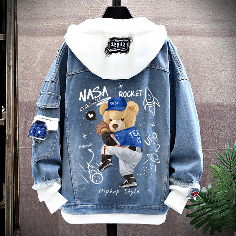 2022春秋季新款潮流国潮小熊印花不一样的情侣装卫衣薄款外套男潮