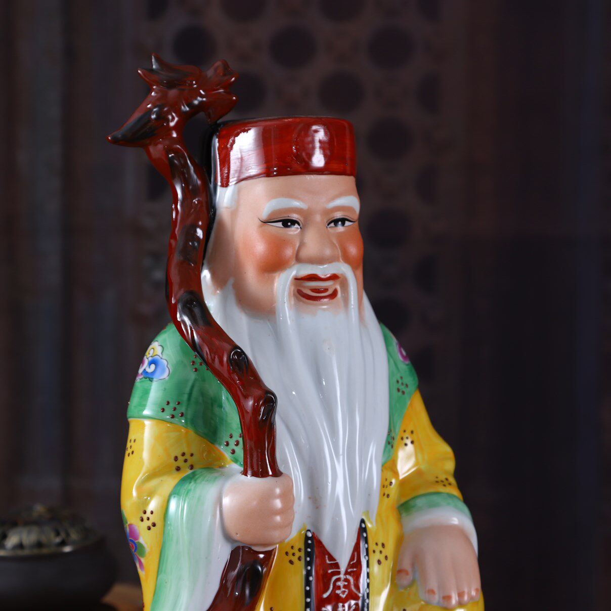 山神神像土地山神爷居家寺庙供奉摆件彩绘陶瓷摆件