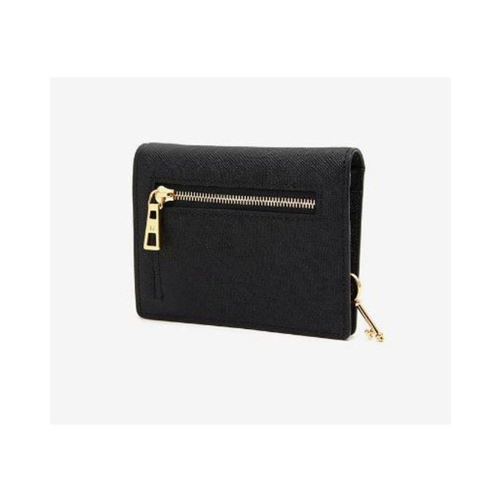 韩国直邮hazzys哈吉斯黑色皮革立方氧化装饰短款钱包