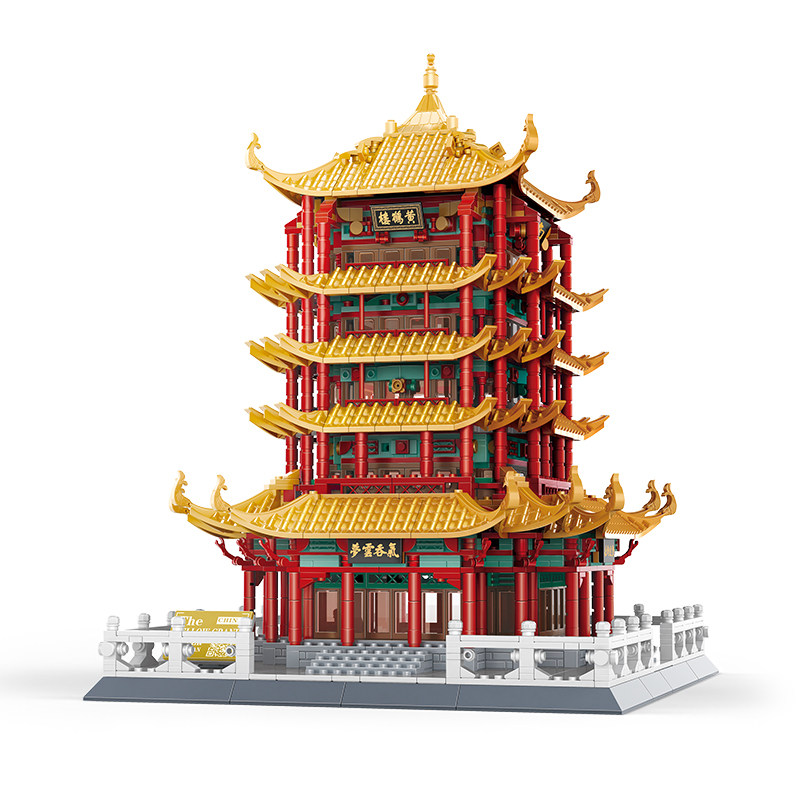 积木万格黄鹤楼兼容乐高拼装玩具中国国风古建筑街景塑料积木