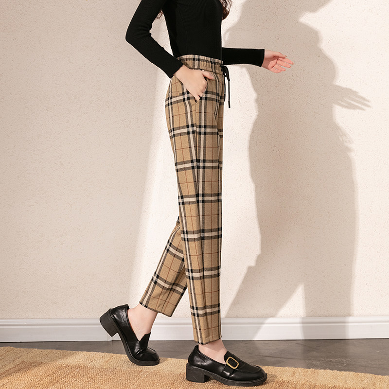 咖色英伦风格子裤女秋款新款2021九分裤子子女休闲裤