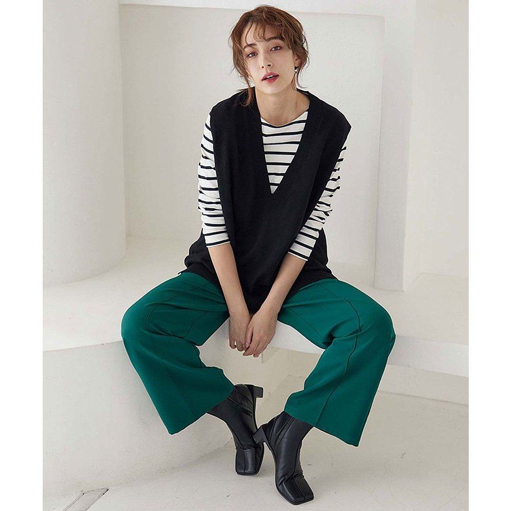 日本直邮kobelettuce带下摆带自动下摆阔腿裤m3474绿