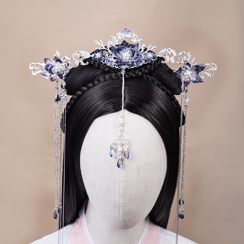 墨莲汉服发冠女古风发簪流苏步摇古装明制头饰发饰