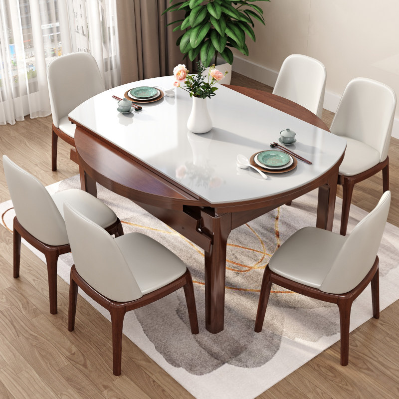餐桌圆桌大理石可伸缩家用圆形家庭吃饭桌子可变大理石餐桌