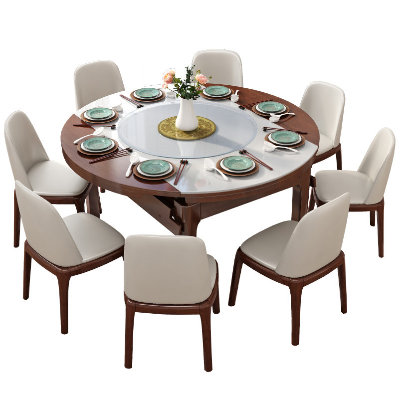 餐桌圆桌大理石可伸缩家用圆形家庭吃饭桌子可变大理石餐桌