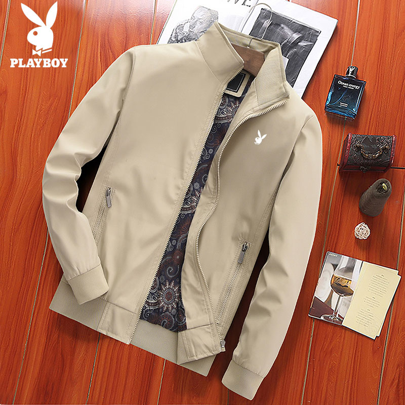花花公子中年立领夹克男2021年春秋季休闲修身棒球服男爸爸装外套