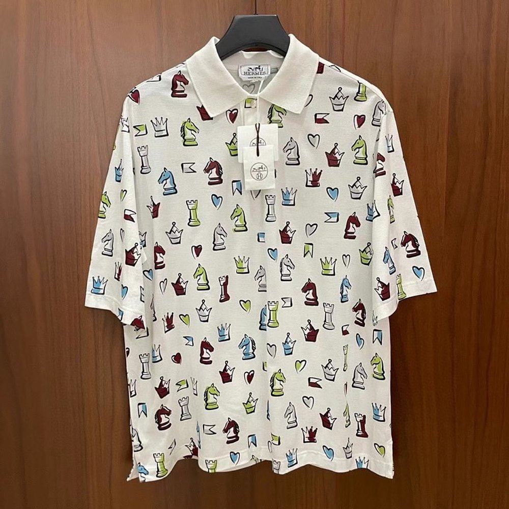 香港直邮hermes白色象棋图案polopolopolo衫