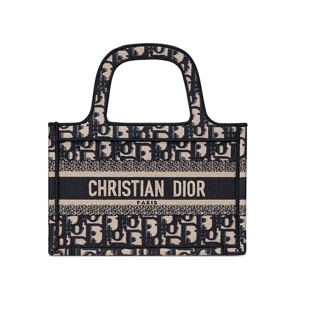 香港直邮dior迪奥booktote迷你蓝色刺绣帆布手袋通用款女包