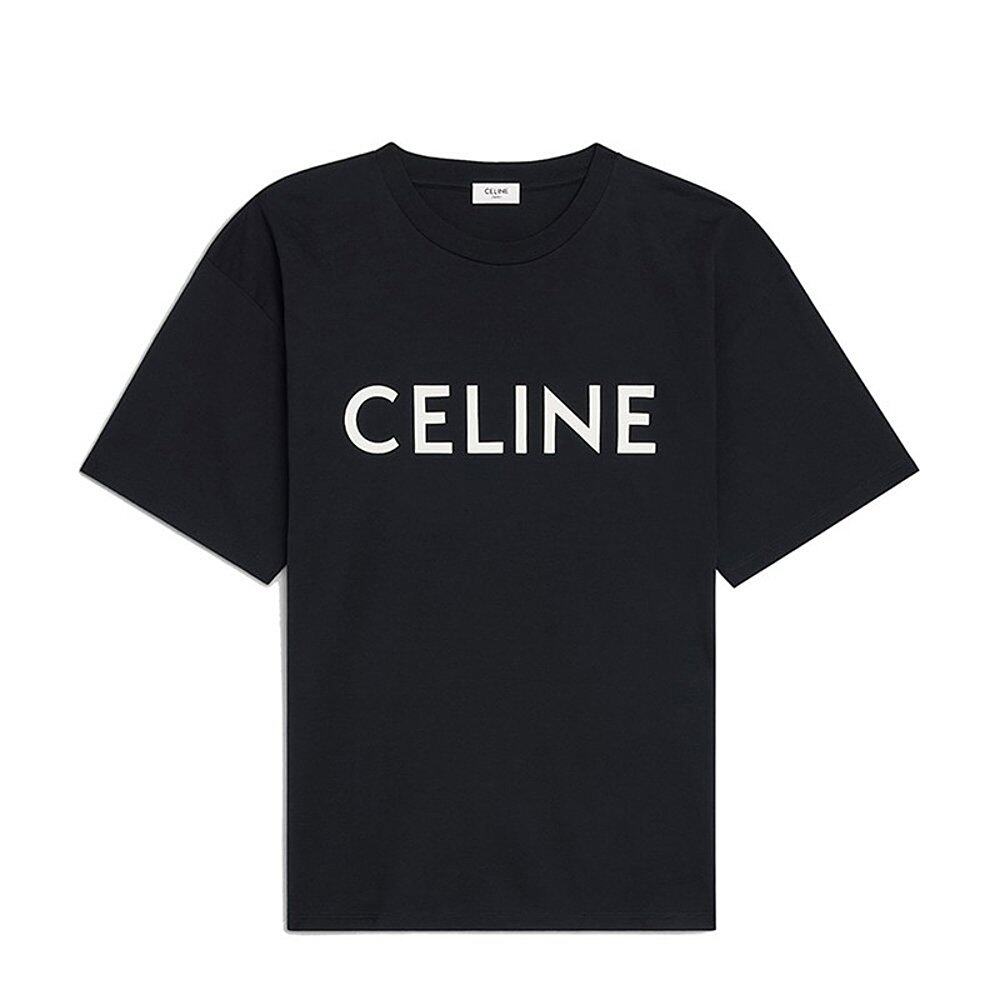 赛琳男士黑色徽标印花棉质针织宽松t恤