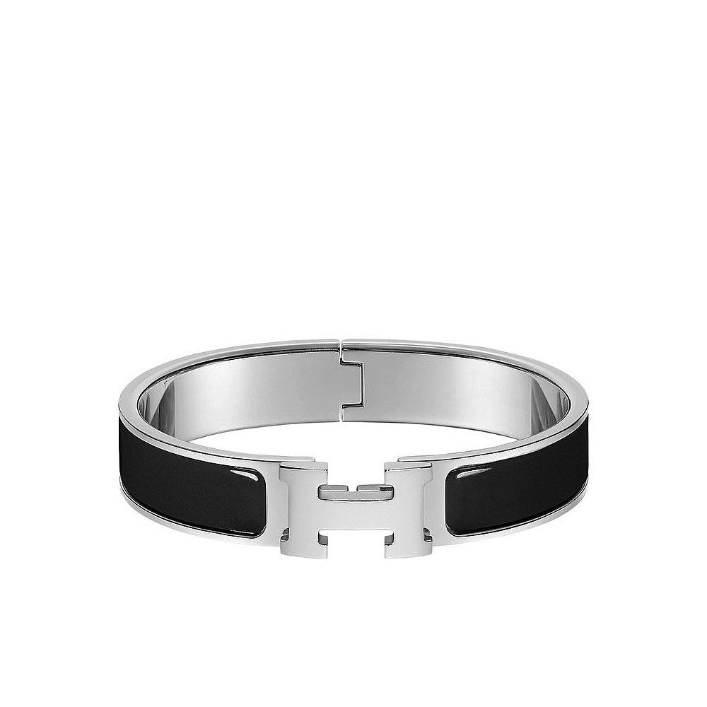 欧洲直邮hermes爱马仕clic系列黑色珐琅钯金饰面手镯