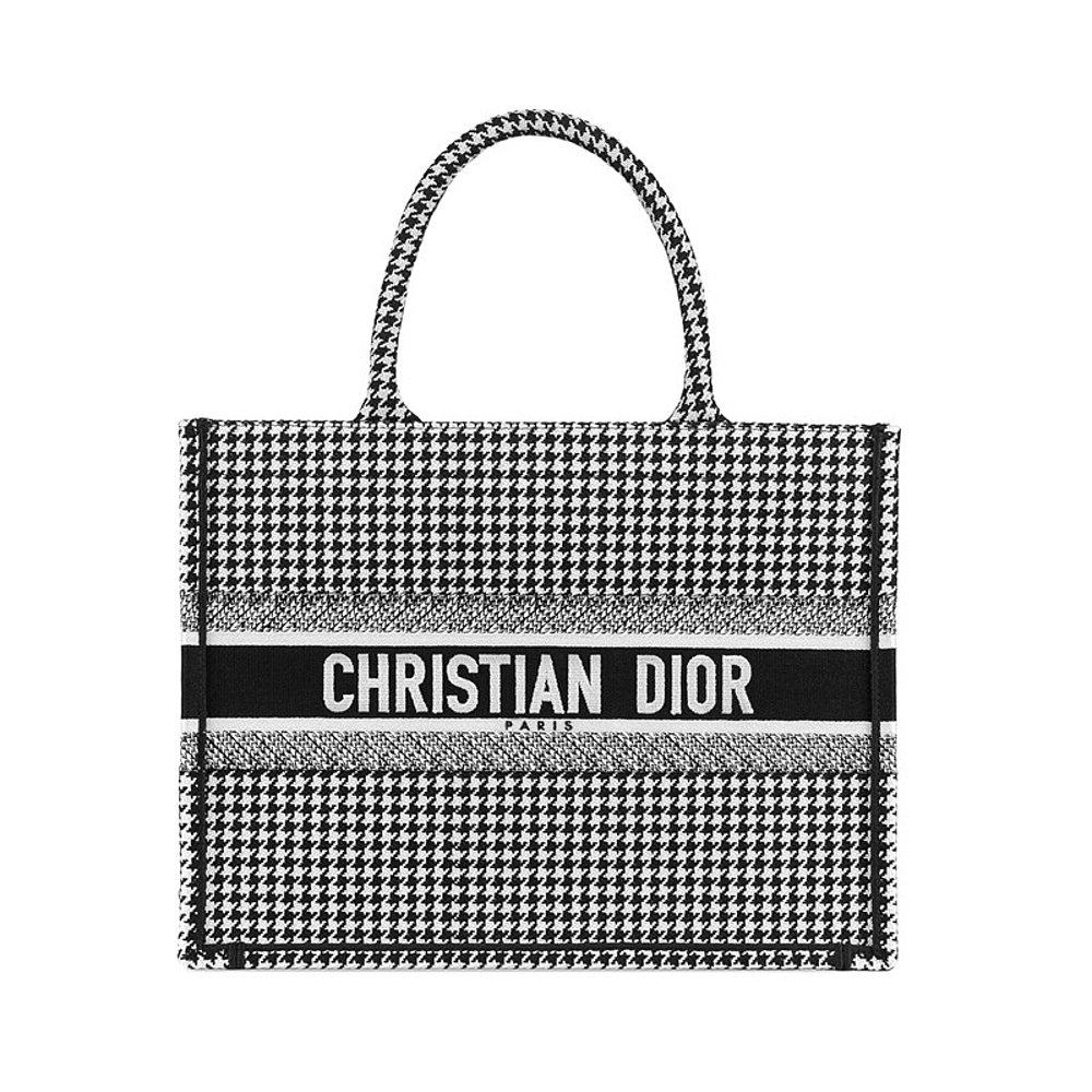 欧洲直邮dior迪奥booktote系列女士小号黑白拼色千鸟格格刺绣