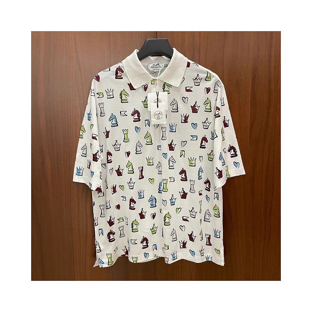 香港直邮hermes白色象棋图案polopolopolo衫