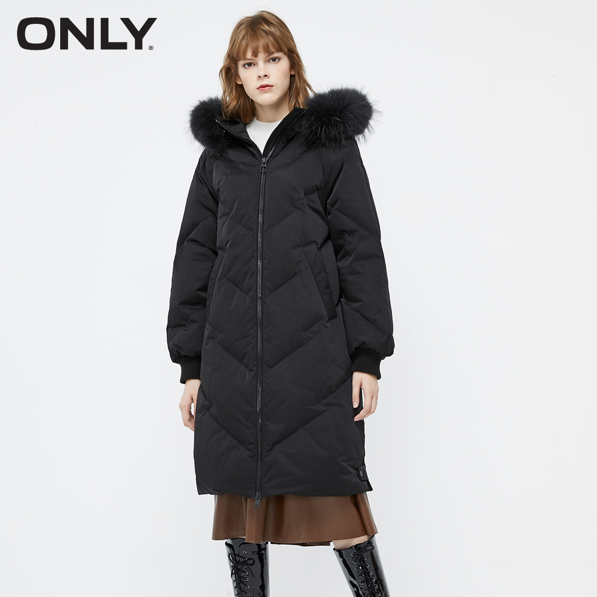 only2020秋季新款可拆卸毛领白鸭绒鸭绒长款保暖羽绒服羽绒服