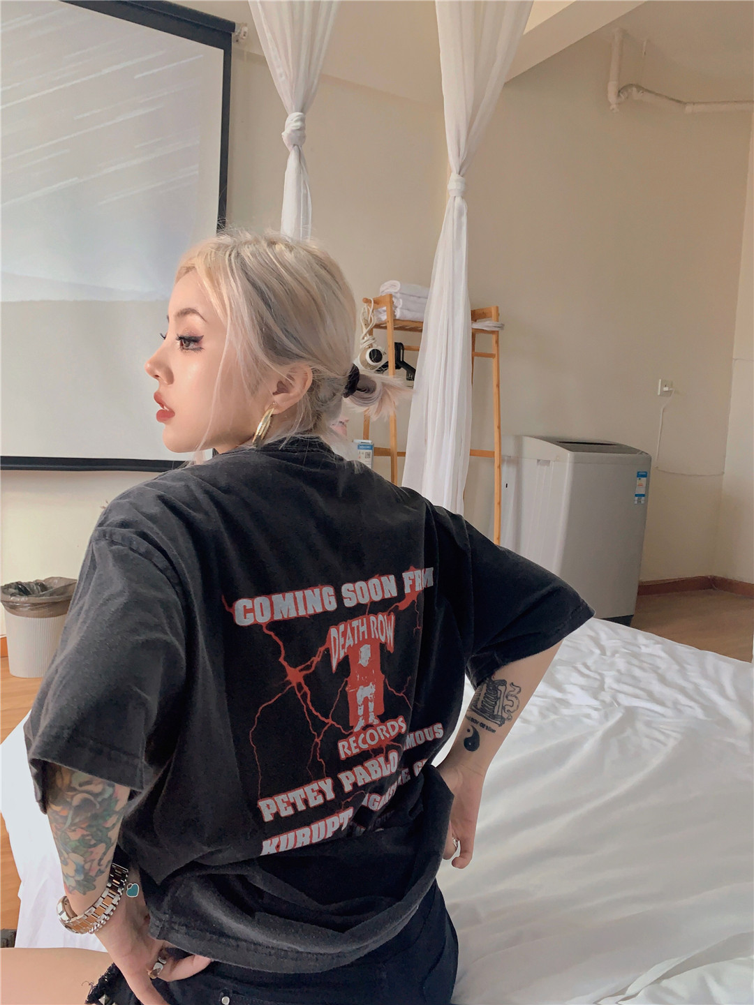 snoopdogg狗爷2pac水洗做旧复古短袖fog高街宽松t恤