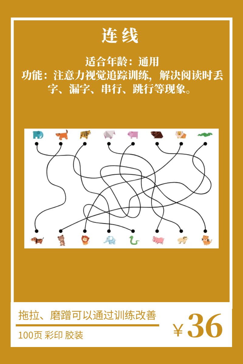 连线儿童注意力视觉追踪训练玩具教具卡片阅读早教闪卡