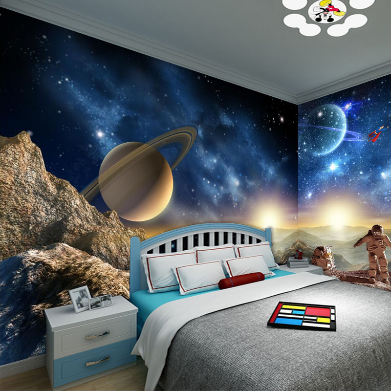 儿童房壁纸3d立体星空卧室背景墙纸卡通太空男孩房间墙布装饰壁画
