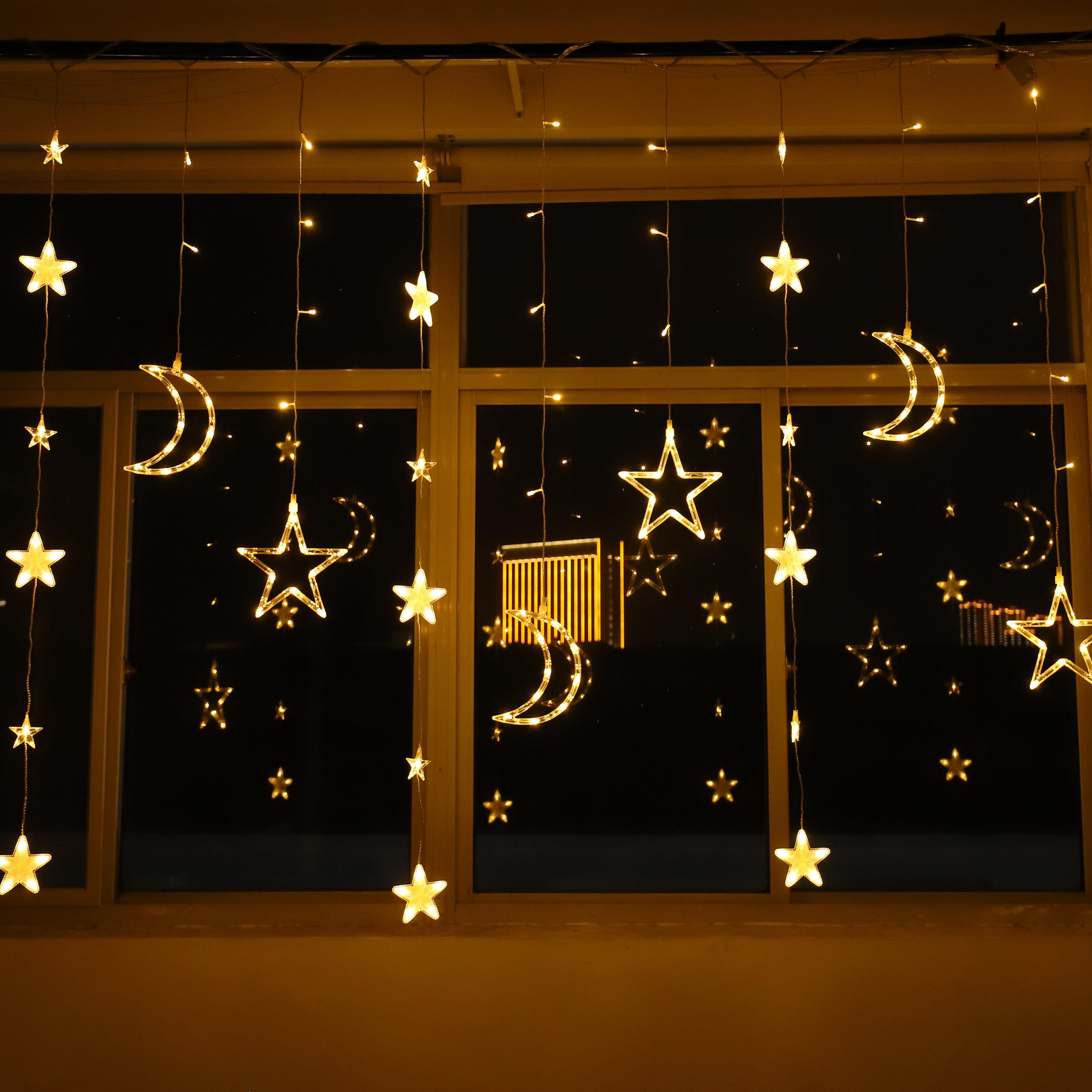 led星星月亮窗帘瀑布少女心房房间布置网红装饰灯