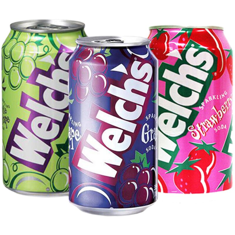 韩国果味碳酸饮料welchs果汁罐装草莓紫葡萄进口碳酸饮料