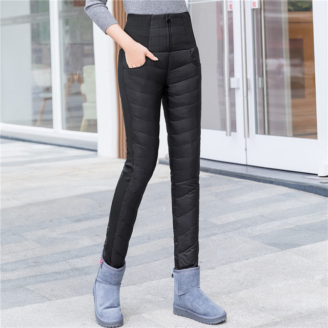 Winter down pants women wear high waist thickening white duckling slim slim large size middle age plunder velvet warm trousers Winter down pants women wear high waist thickening white duckling slim slim large size middle age plunder velvet warm trousers