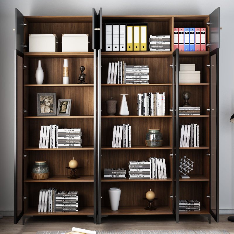 北欧玻璃书柜带门落地置物架简约现代家用客厅单个书柜