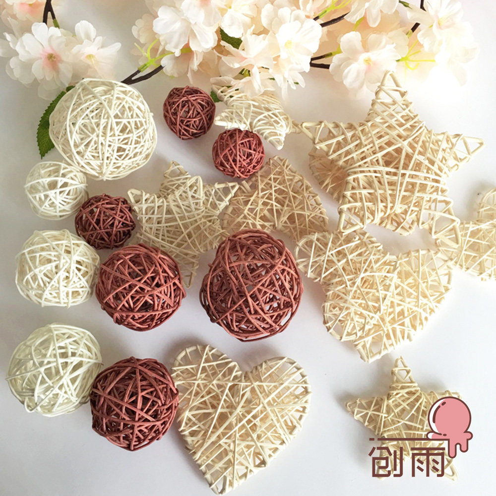 创意藤编五角星爱心清爽田园幼儿园学校手工diy空中吊饰