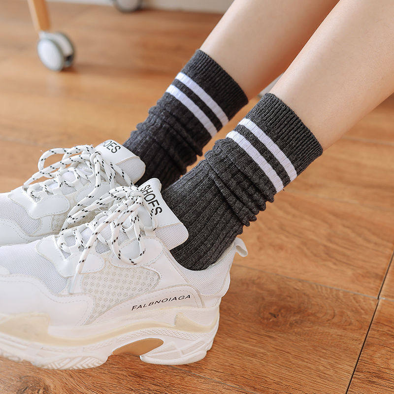 袜子女韩版中筒秋冬四季堆堆纯色网红原宿学生运动袜