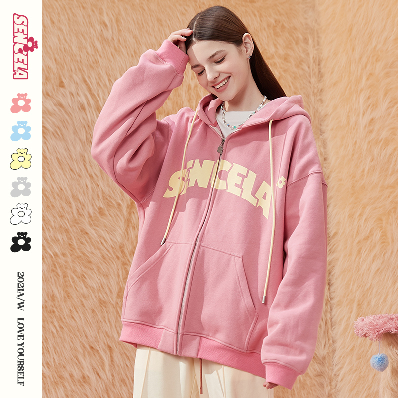 SENCE LA春秋连帽卫衣外套oversize情侣装宽松BKPP男友风拉链开衫