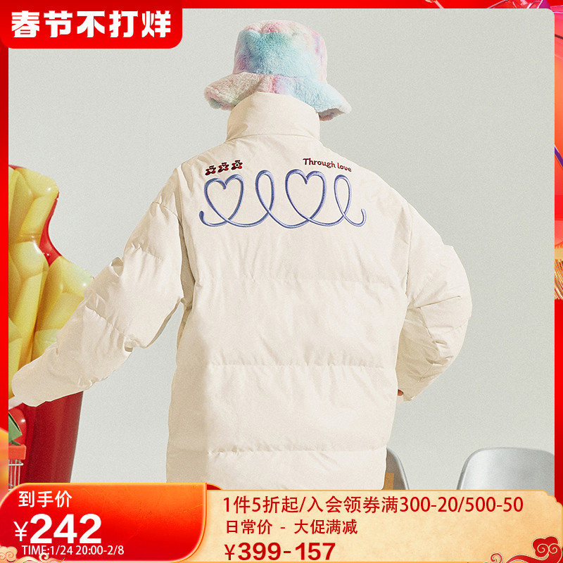 SENCE LA爱心刺绣PU皮棉服男秋冬潮牌原创立领棉衣皮革外套