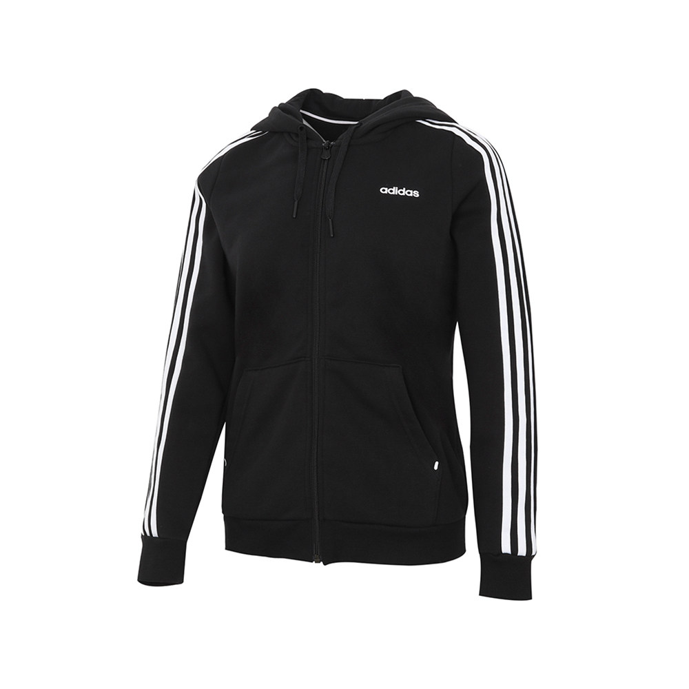 直营adidas阿迪达斯外套女装运动服连帽针织黑色夹克运动茄克