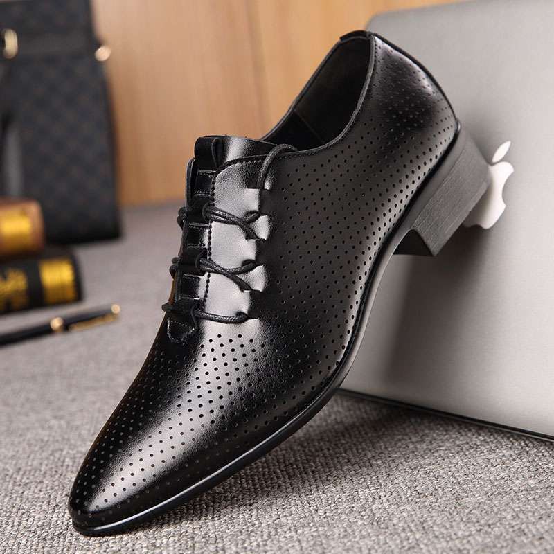 夏季镂空透气皮鞋男士商务尖头皮鞋韩版系带正装男鞋子休闲男皮鞋
