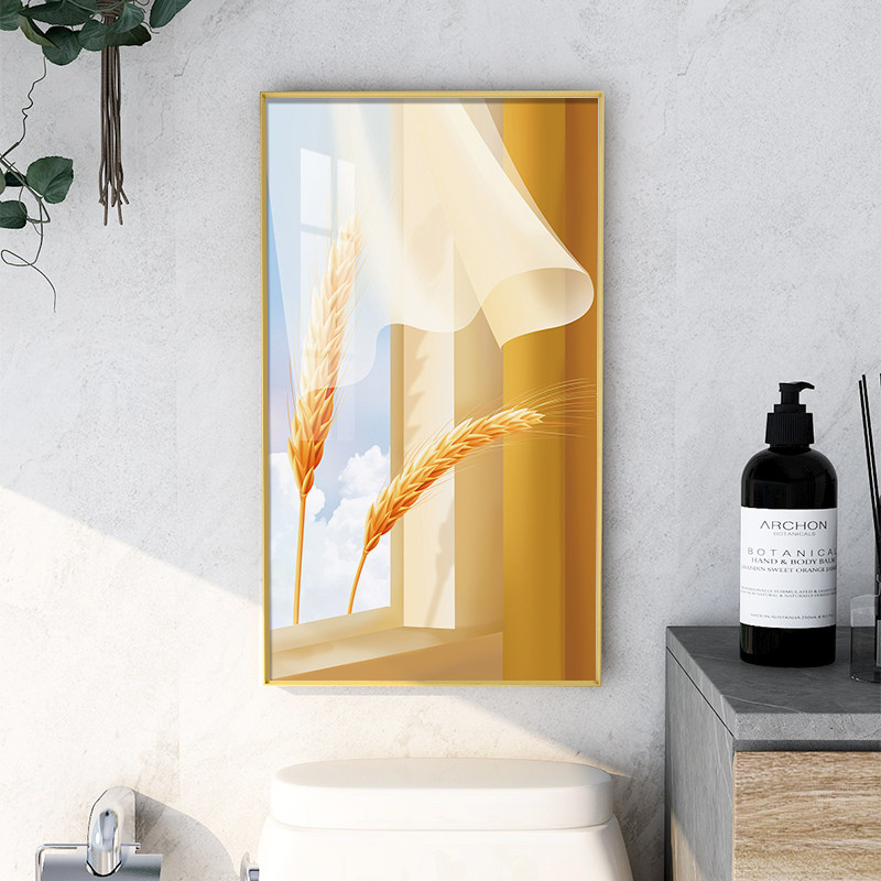 百合麦穗卫生间挂画防水现代轻奢浴室装饰画暖色现代装饰画