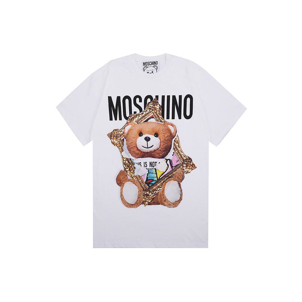 香港直发moschino莫斯奇诺画框泰迪熊女士白色短袖dv07030440t恤