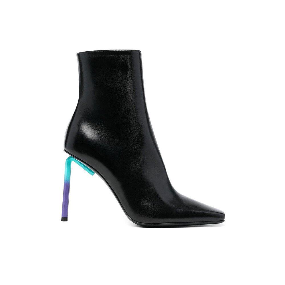 香港直发offwhite女士踝靴黑色尖头细跟高跟鞋弹力靴