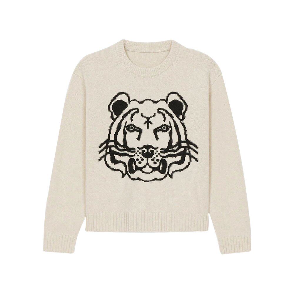 香港直发kenzo高田贤三tiger女士虎头图案宽松羊毛毛衣