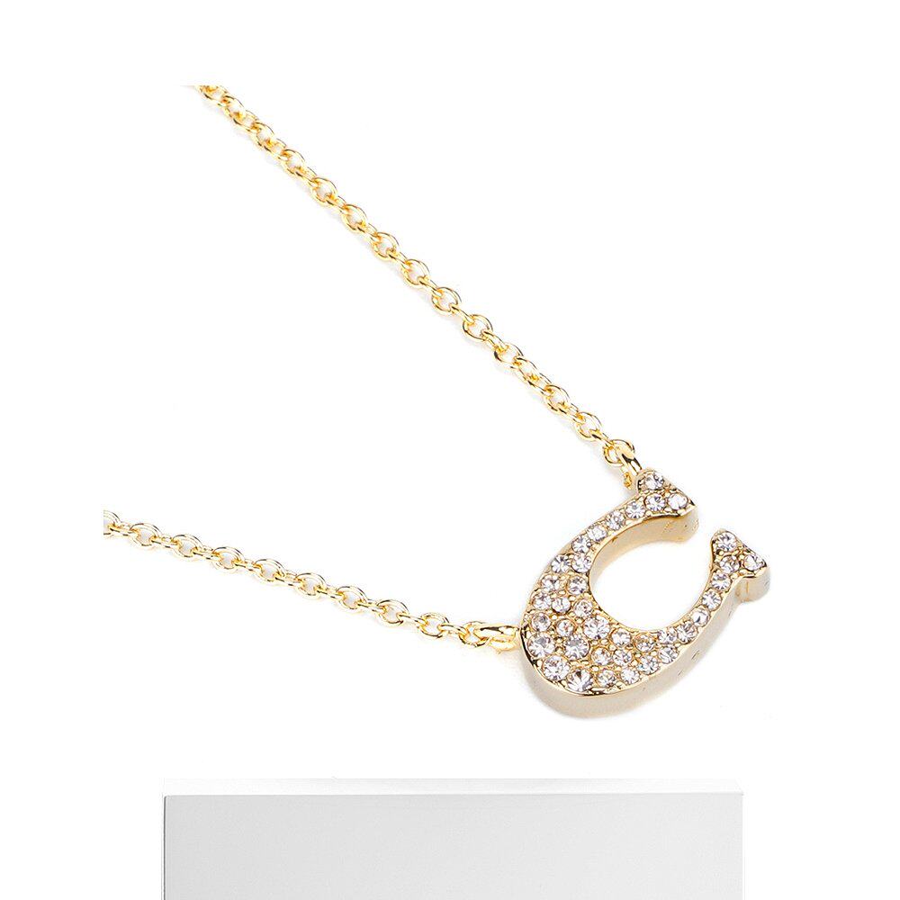 美国直邮coach蔻驰女士镶钻logo新款金色时尚项链