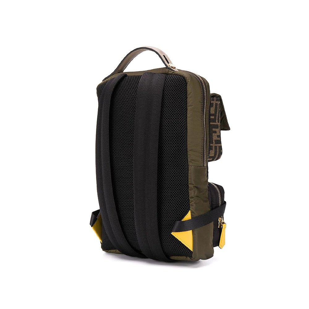 香港直发fendi芬迪男士尼龙配皮绿棕黑拼色双肩包7vz047ad1if1bhw