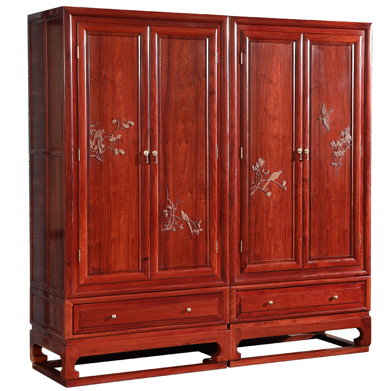 缅甸东阳整装卧室紫檀大果储物柜实木中式花梨红木衣柜