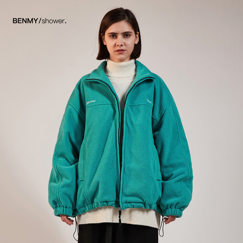 BENMYSHOWER国潮羊羔绒外套男 潮牌纯色摇粒绒夹克宽松保暖厚棉衣