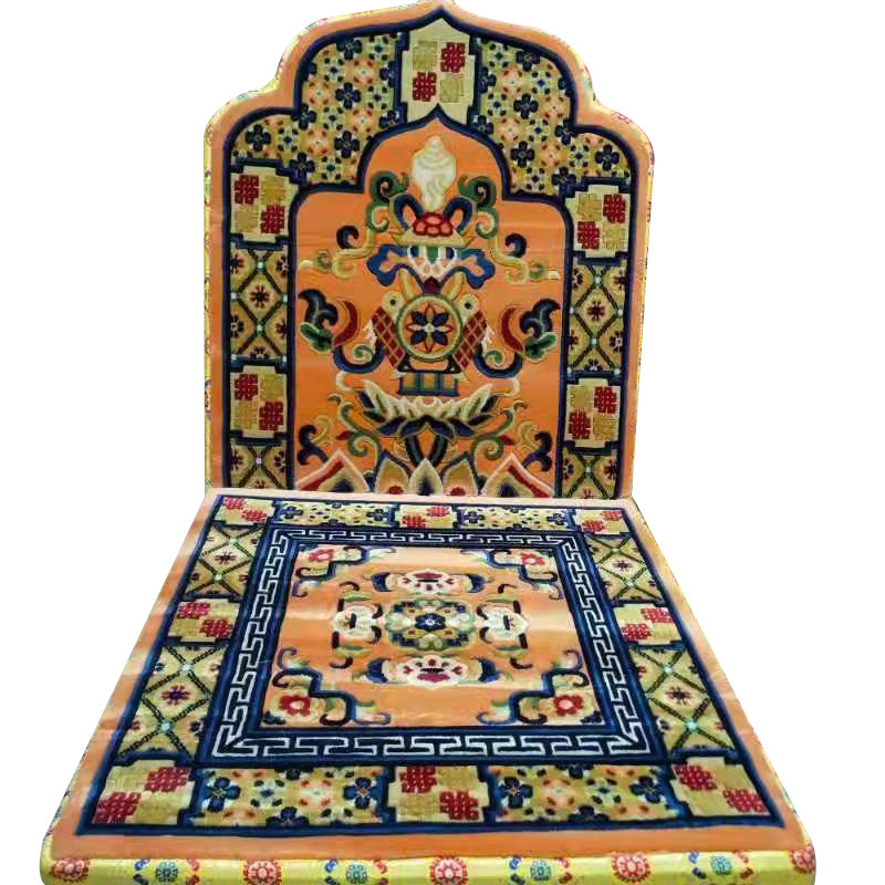 坐垫藏式羊绒绒毛八吉祥师法靠背打坐拜垫柔软摆件