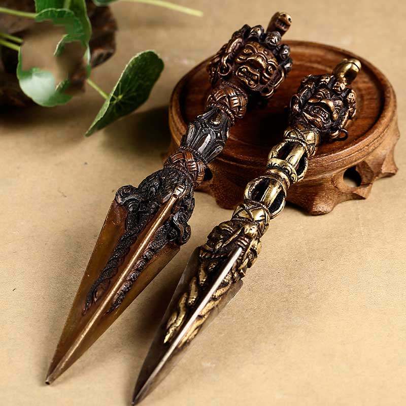 金刚藏传密宗尼泊尔手工纯铜三面马头明王普巴摆件