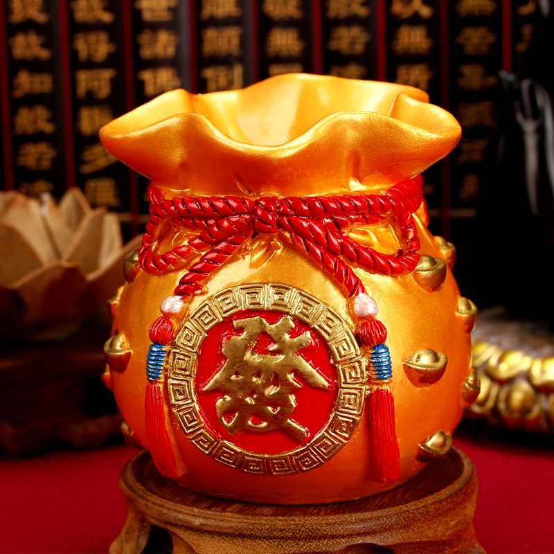 欧圣树脂钱袋子摆件元宝进宝存钱福袋笔筒中式摆件