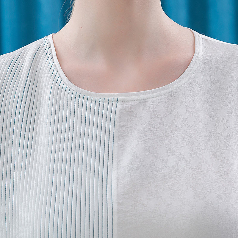 voa提花恤衫长白风琴蚕丝姆米不规则叉圆袖开t恤