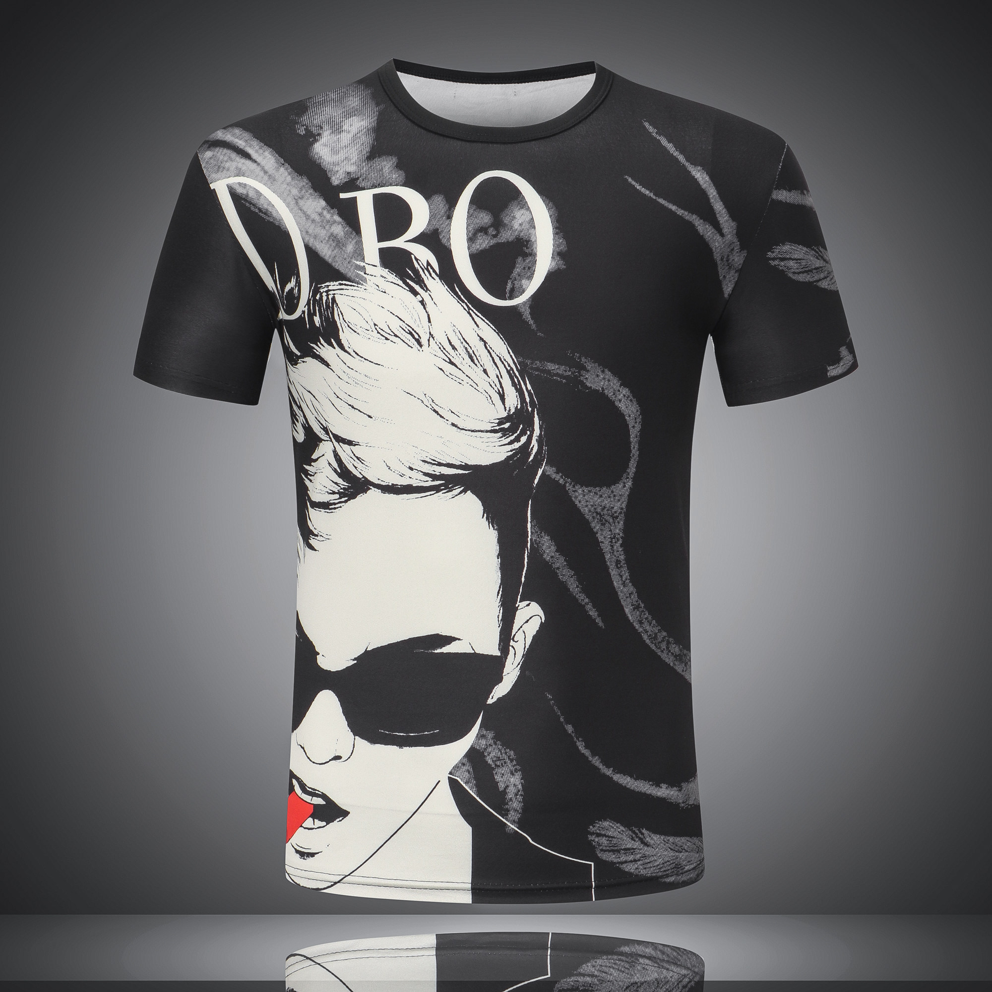 社会印花个性潮流男潮衣服袖上美女精神3dt恤