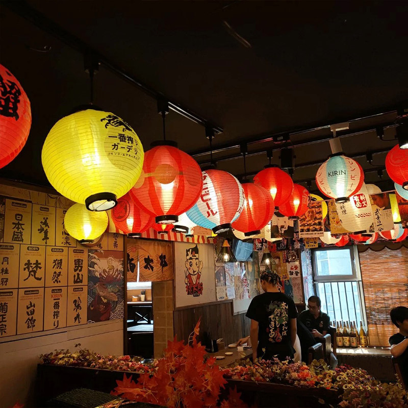 圆形红白蓝日式灯笼和风日本居酒屋日料店餐厅灯笼
