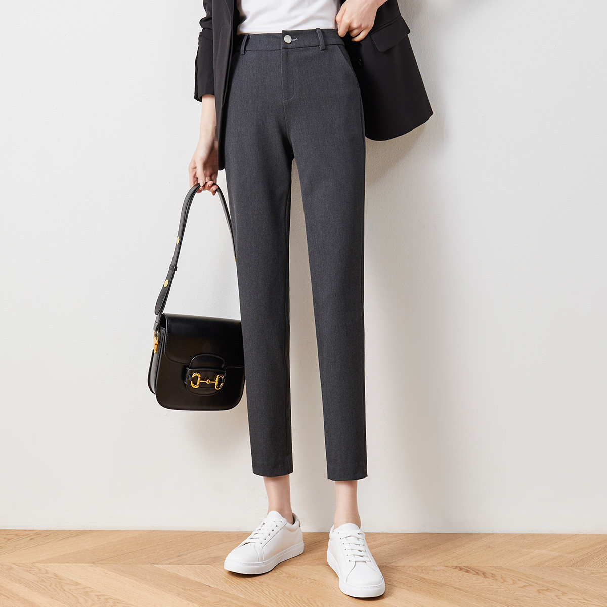 娅丽达西装裤女九分2020夏季薄款黑色大码女裤休闲裤