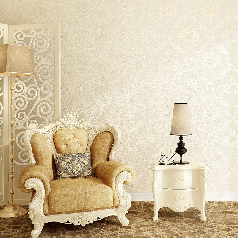 也丽蚕丝暗纹大花墙布欧式无缝壁布客厅卧室无缝墙布
