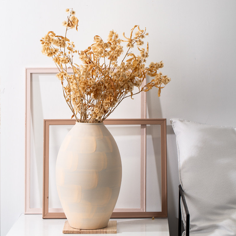 北欧米黄色桌面小号花瓶干花插花陶瓷摆件日系花瓶