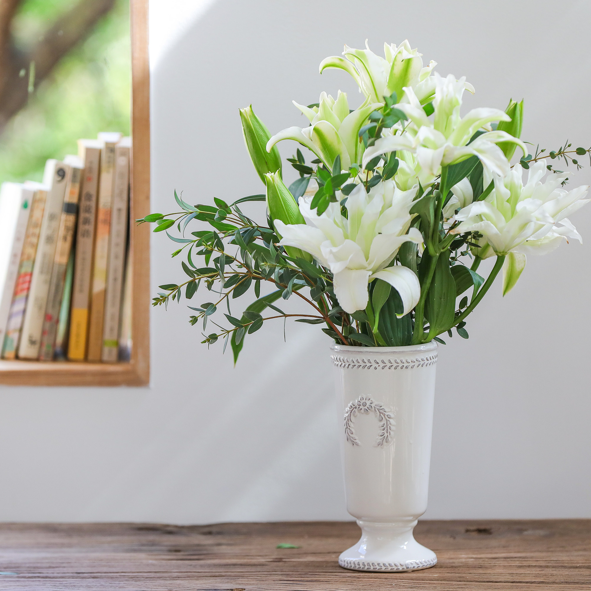 花瓶乐作flora鲜花浮雕麦穗陶瓷地中海田园家居装饰花瓶